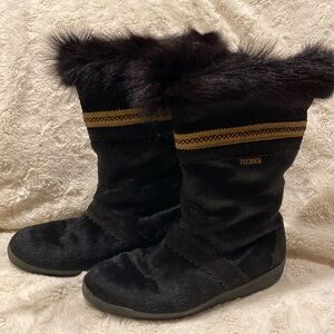 TECNICA black vintage winter boots with goat fur trim made in Italy size 10